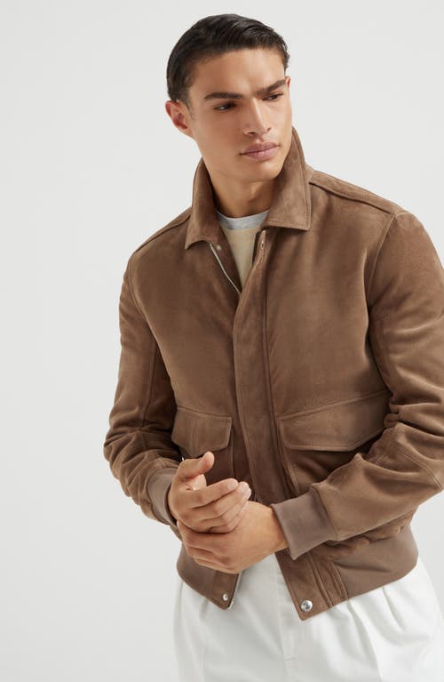 Brunello Cucinelli Suede Jacket With Striped Cupro Lining In Yuta