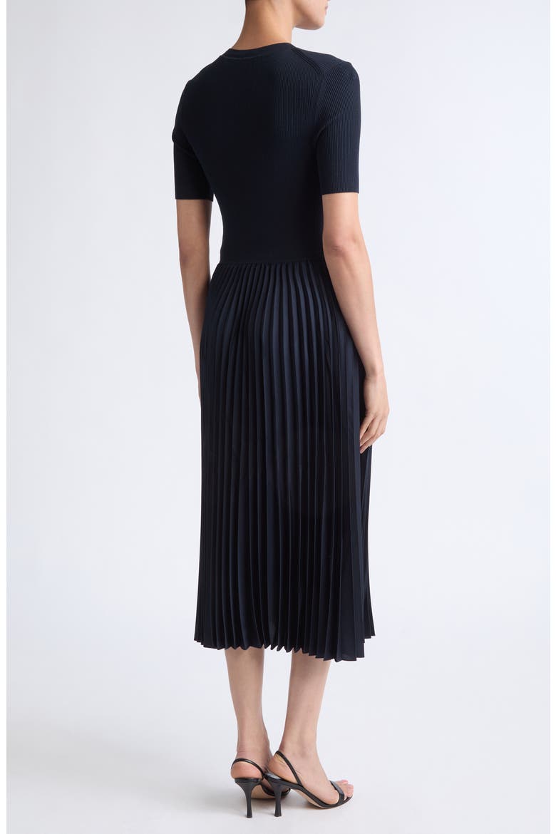 Fadridi Short Sleeve Mixed Media Midi Dress, Alternate, color, DK BU