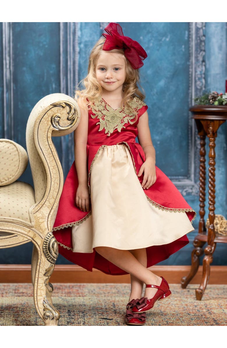 Mia Belle Girls Lovely Night Red Embroidered Holiday Dress, Alternate, color, Red