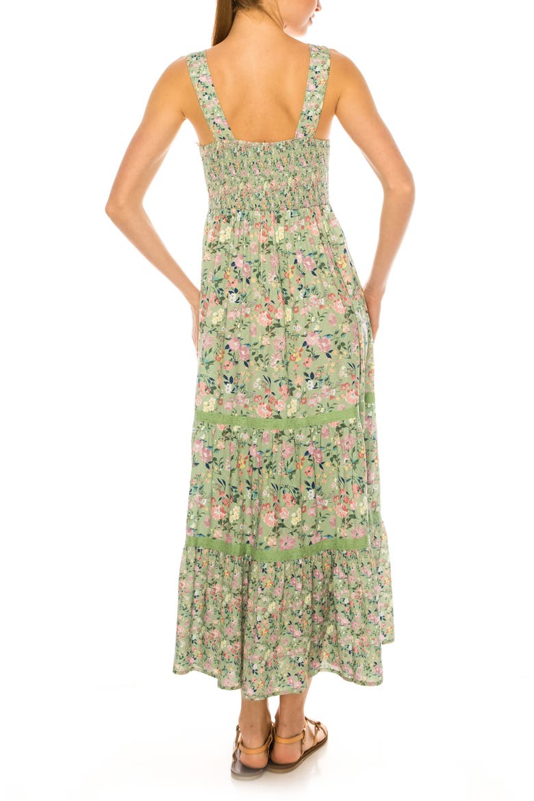 Floral Print Maxi Dress, Alternate, color, CELEDON GREEN