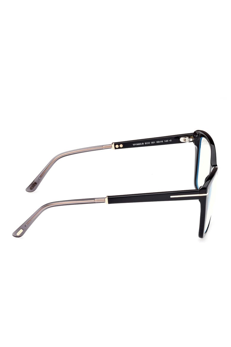 55mm Butterfly Blue Light Blocking Optical Glasses, Alternate, color, BLACK ROSE GOLD / T LOGO
