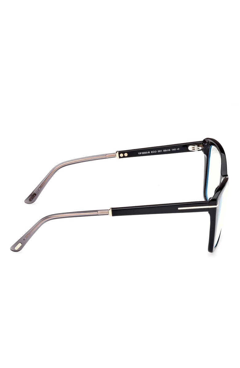 TOM FORD 55mm Butterfly Blue Light Blocking Optical Glasses, Alternate, color, Black Rose Gold / T Logo