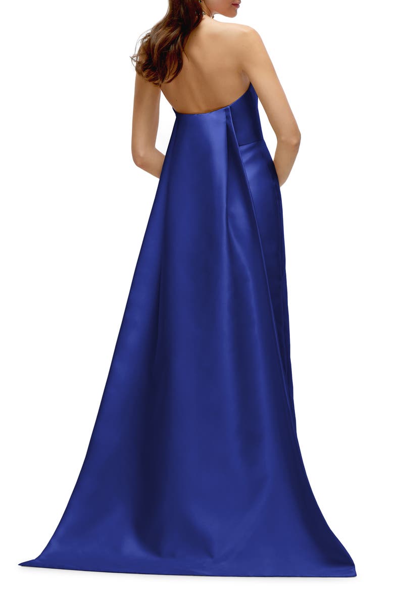 Strapless Satin Twill Column Gown with Removable Train, Alternate, color, COBALT BLUE