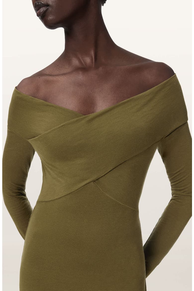 Delta Off the Shoulder Long Sleeve Jersey Midi Dress, Alternate, color, KHAKI GREEN
