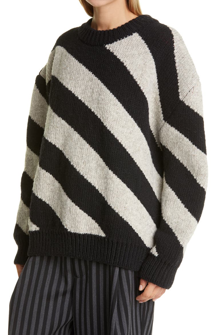 Diagonal Stripe Double Face Wool Sweater, Alternate, color, GREY/ BLACK
