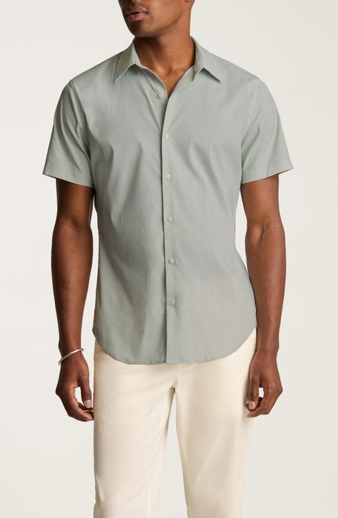 Tech Slim Fit Geo Print Short Sleeve Button-Up Shirt