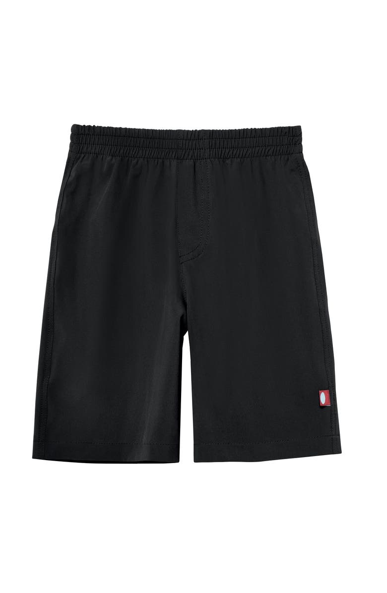 City Threads USA-Made Soft Stretch UPF 50+ Recycled Polyester Below-the-Knee Printed Swim Board Shorts, Main, color, Black