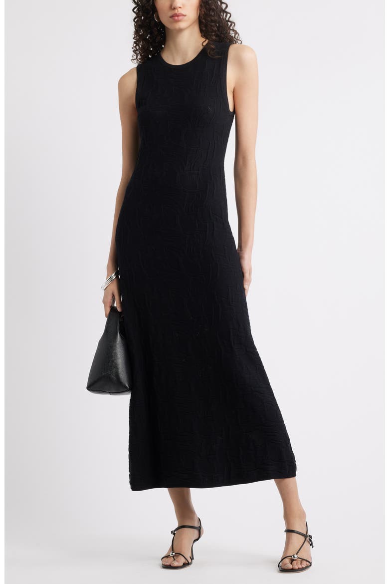 Pointelle Stitch Sleeveless Knit Tank Dress, Alternate, color, BLACK