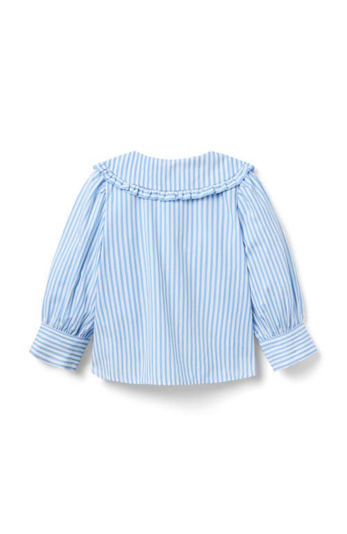 Janie And Jack Striped Ruffle Collar Top In Blue