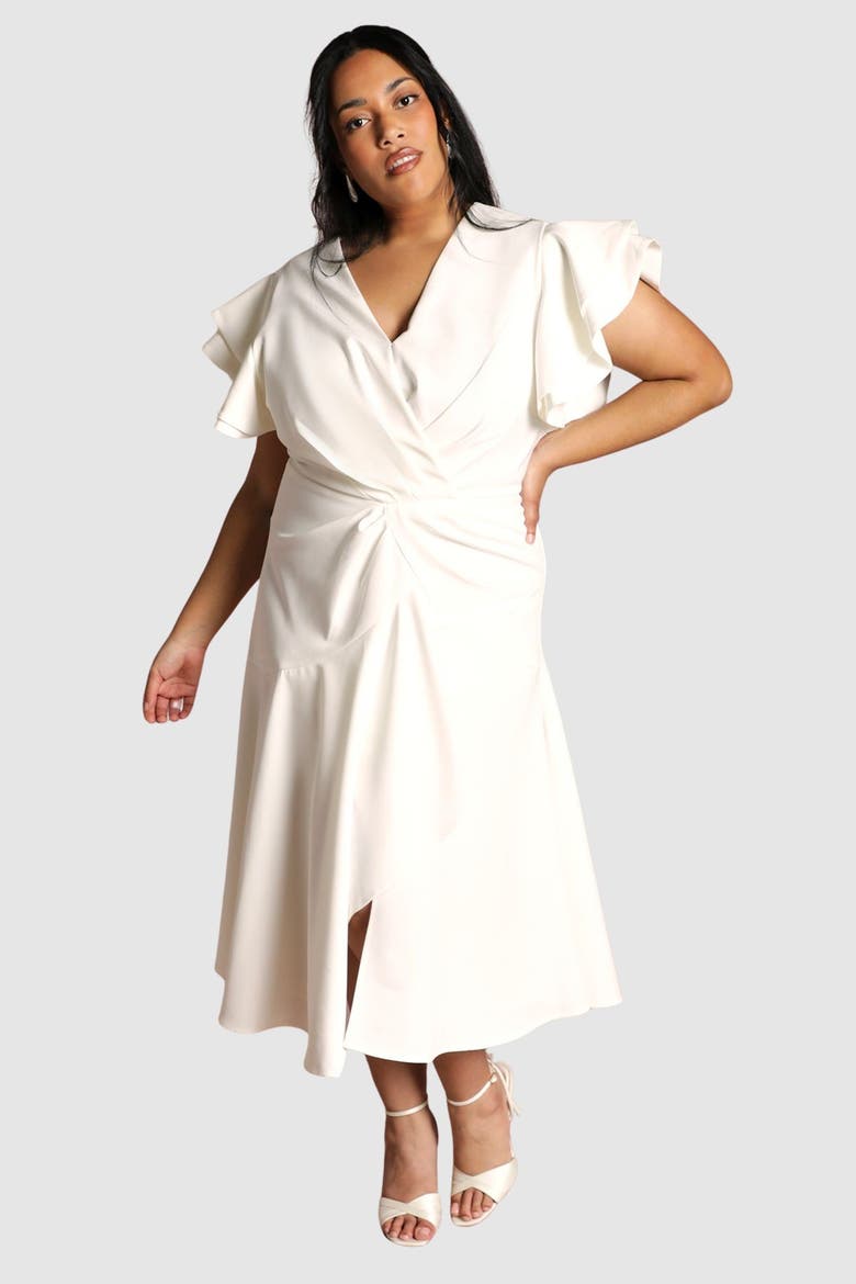 Plus Wrap Midi Dress, Main, color, Ivory