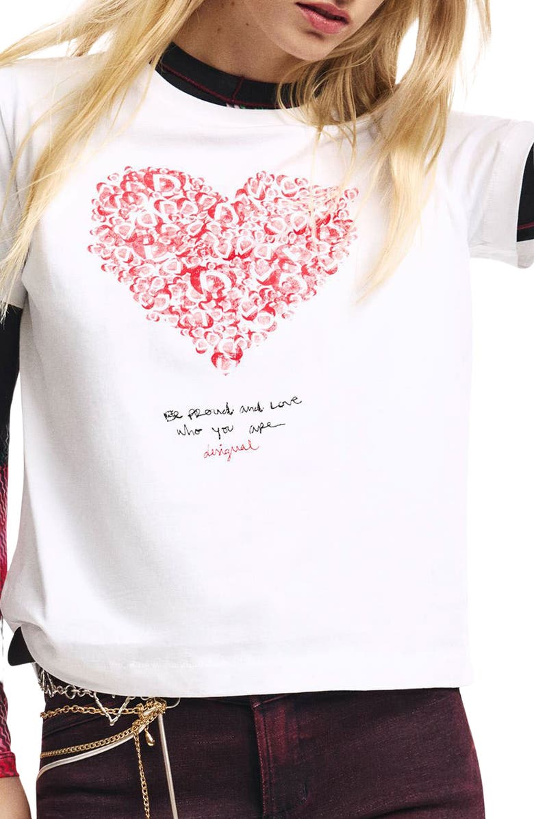 Desigual Love Graphic T-Shirt, Main, color, White