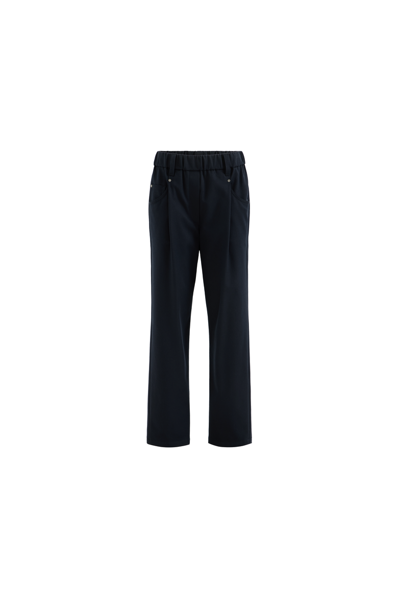 Stretch cotton cover baggy pull-on trousers with shiny bartack, Alternate, color, Cobalt