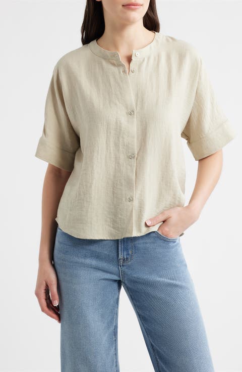 Boxy Short Sleeve Button-Up Shirt
