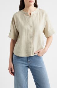 CITY BLUES Boxy Short Sleeve Button-Up Shirt