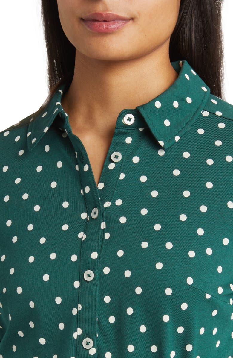 Boden Laura Polka Dot Long Sleeve Jersey Midi Dress, Alternate, color, Emerald Night Dot