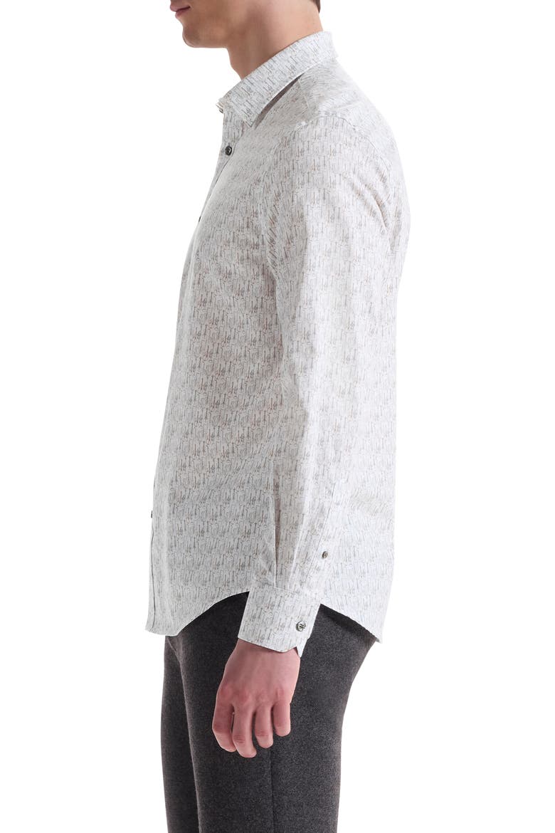 Julian Shaped Fit Musical Instrument Print Button-Up Shirt, Alternate, color, CHALK