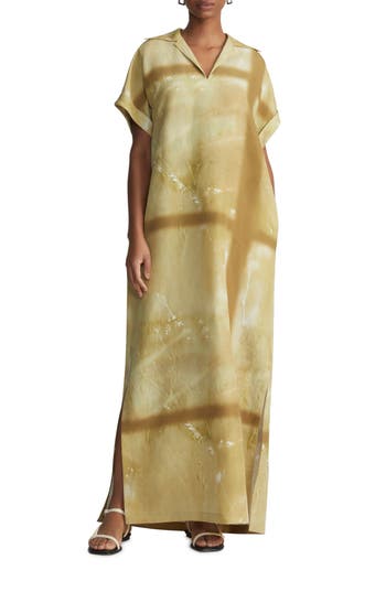Lafayette 148 New York Desert Wildflower Print Silk & Linen Popover Maxi Dress