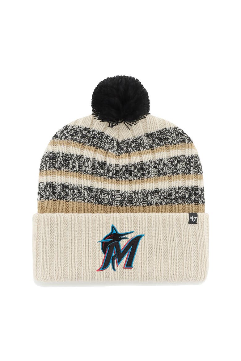 Men's '47 Natural Miami Marlins Tavern Cuffed Knit Hat with Pom, Main, color, Natural