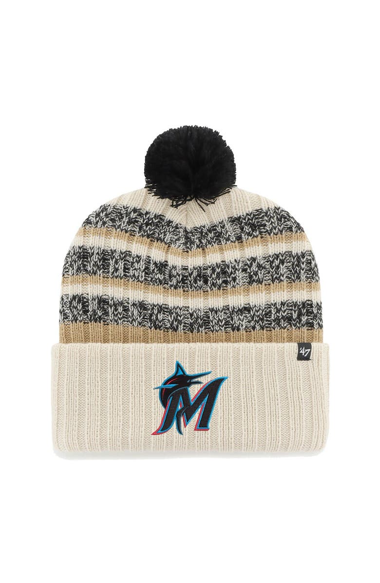 '47 Men's '47 Natural Miami Marlins Tavern Cuffed Knit Hat with Pom, Main, color, Natural
