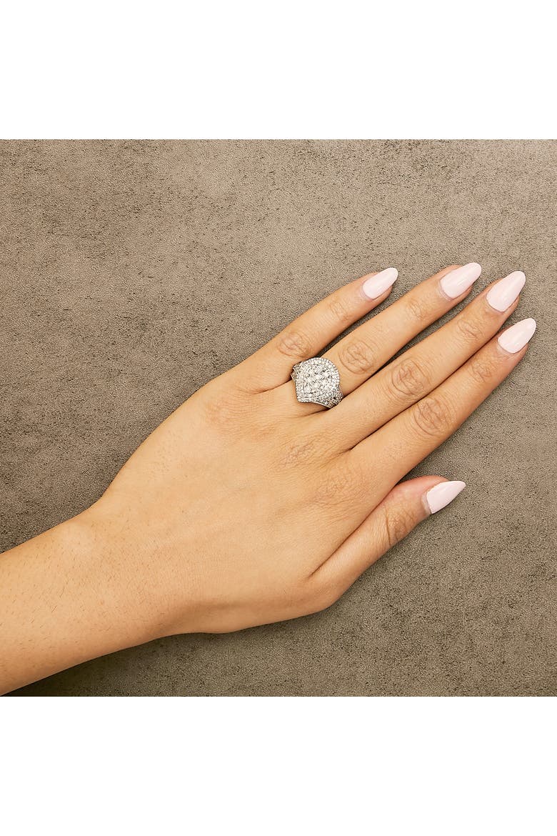 Sterling Silver 1 Cttw Diamond Pear-Shaped Triple Halo Cluster Ring, Alternate, color, Silver