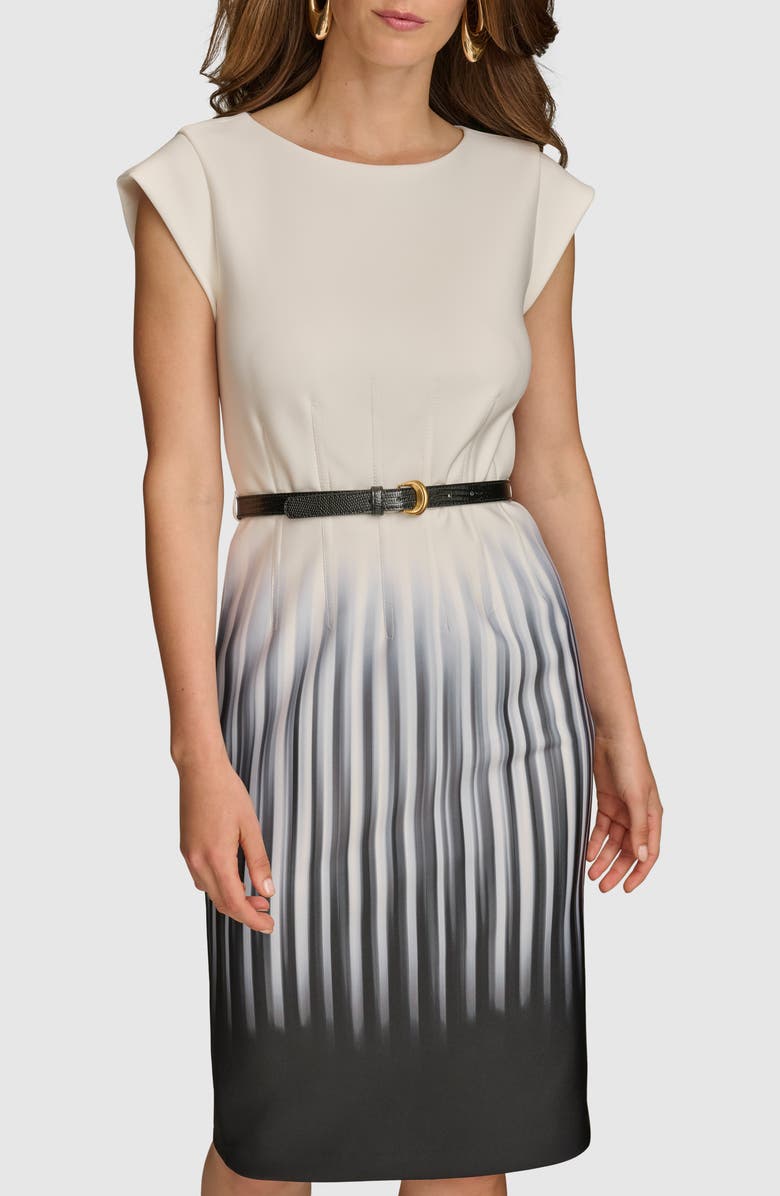 Donna Karan New York Gradient Stripe Belted Sheath Dress, Alternate, color, Black Cream
