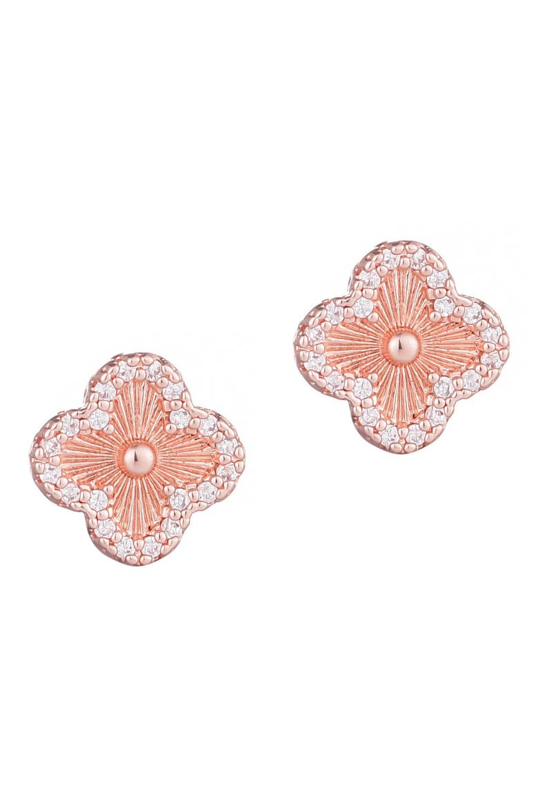 Fluted Clover Stud Earrings & Necklace Set, Alternate, color, ROSE GOLD