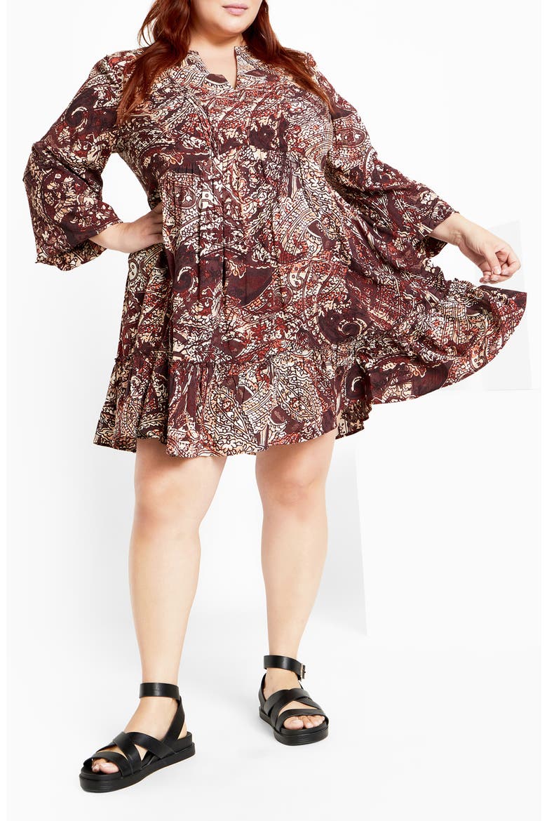 Mira Long Sleeve Paisley Tiered Dress, Main, color, PAISLEY