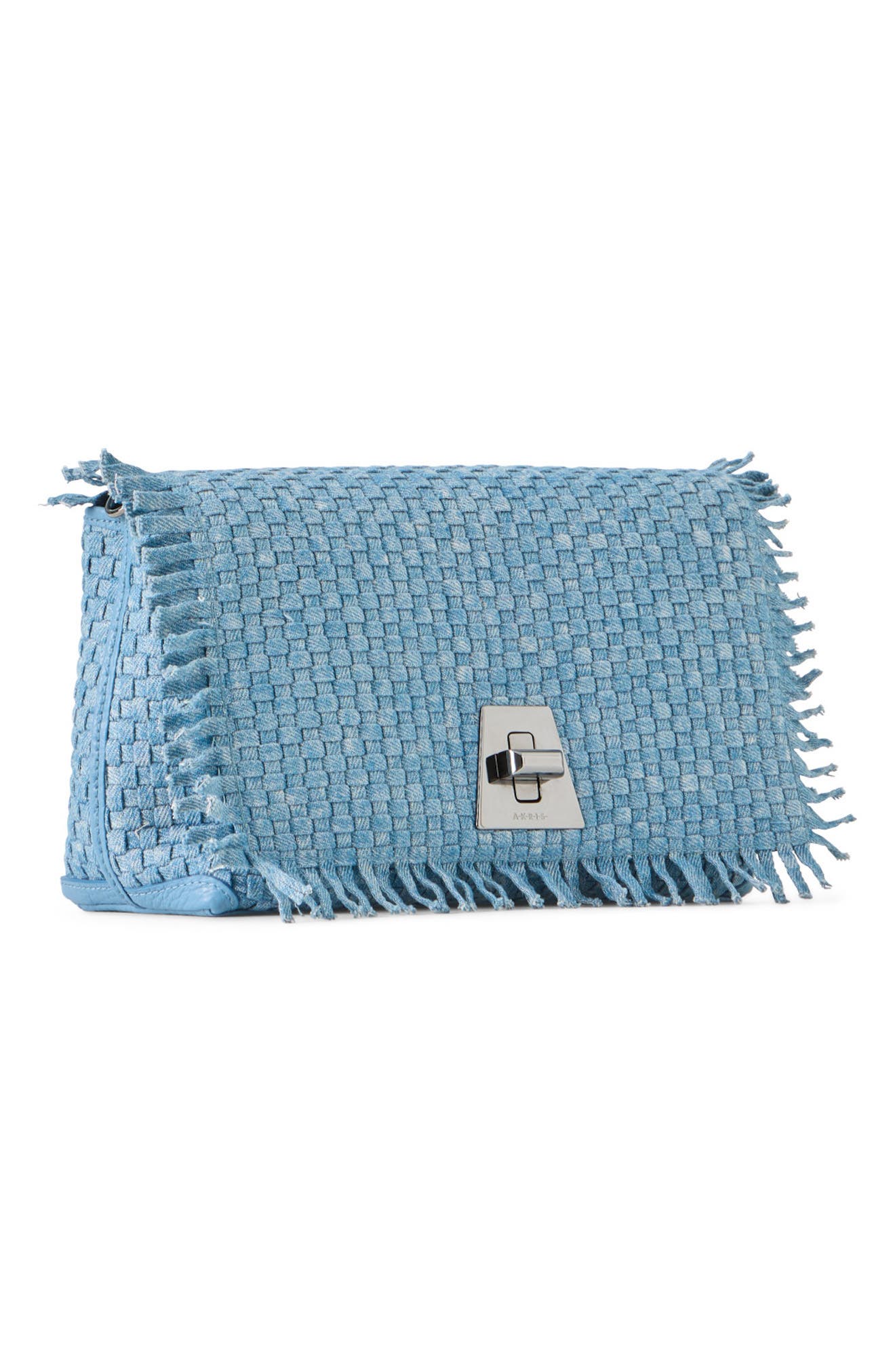 Akris Little Anouk Braided Denim Shoulder Bag, Alternate, color, Grey Sky