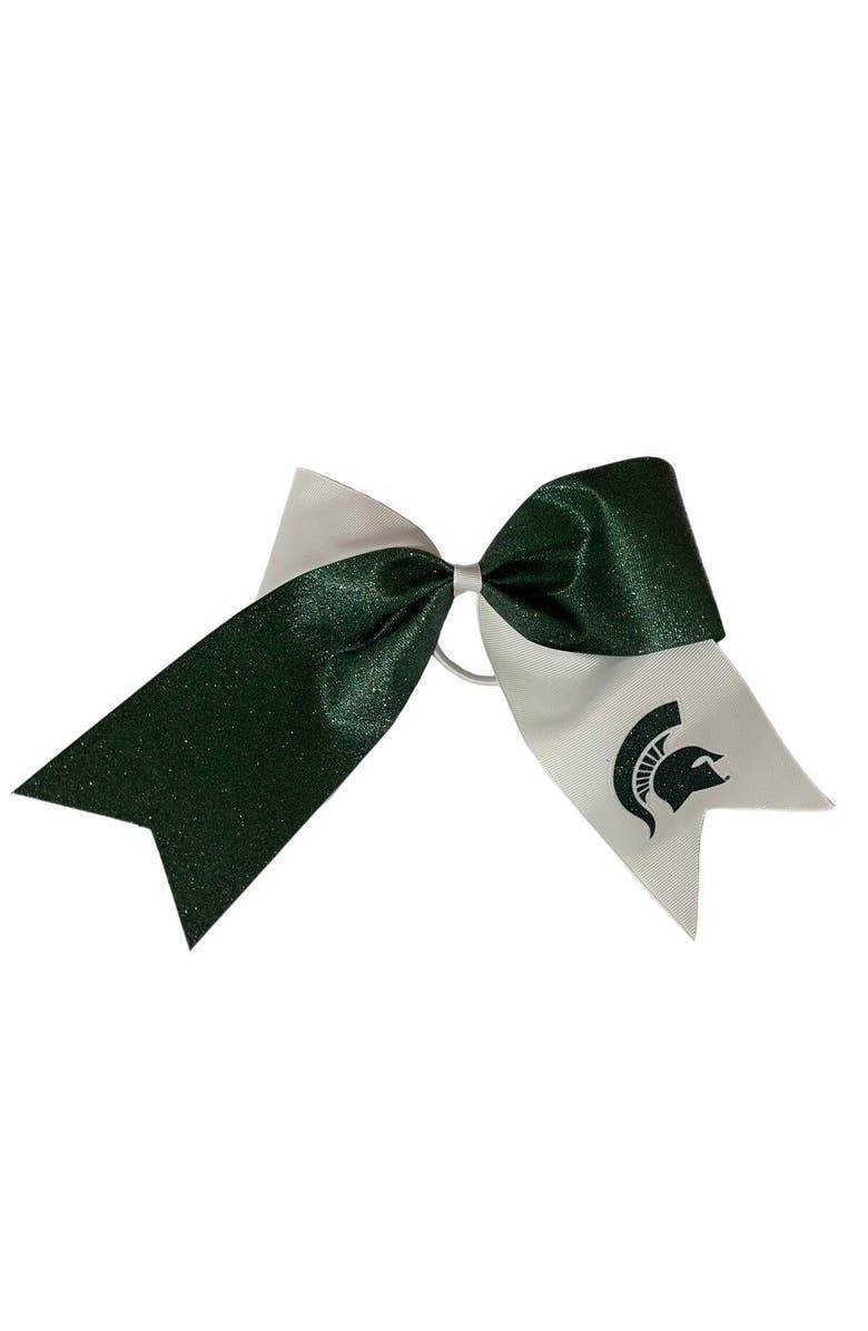USA LICENSED BOWS Michigan State Spartans Jumbo Glitter Bow with Ponytail Holder, Main, color, Green