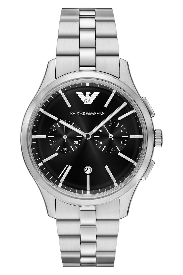 Chronograph Bracelet Watch, 42mm, Main, color, SILVER/ BLACK DIAL