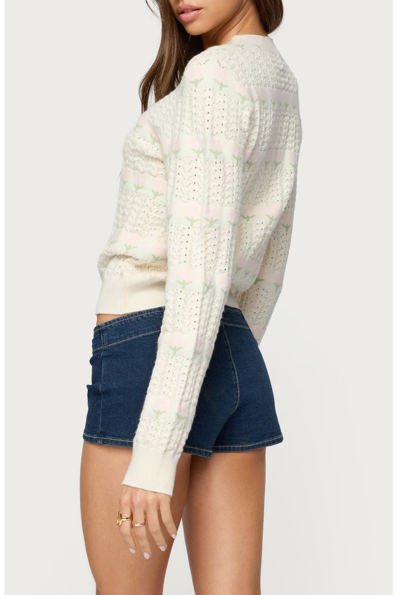 Emerie Floral Pointelle Stitch Sweater, Alternate, color, CREAM