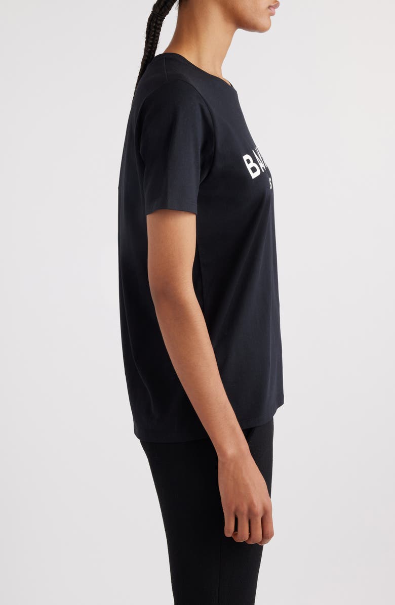 Balmain Button Shoulder Cotton Logo Graphic T-Shirt, Alternate, color, Eab Black/ White