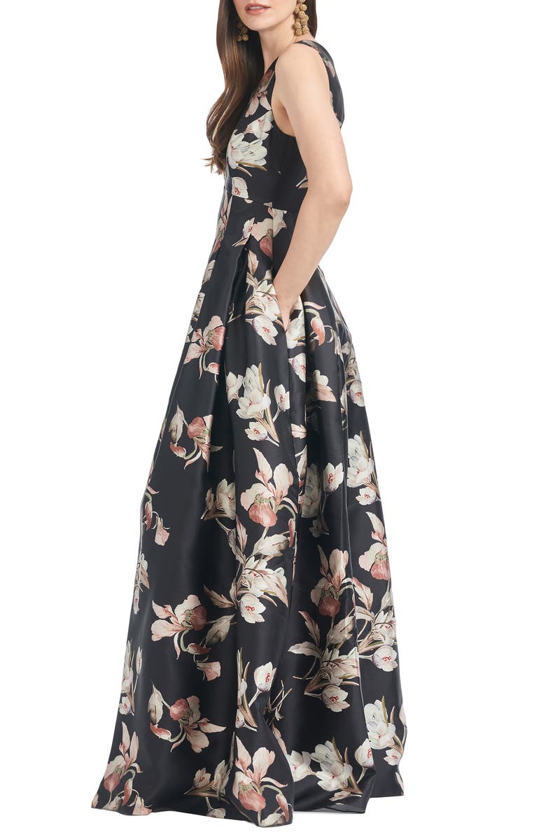 Sachin & Babi Brooke Floral Mikado Ballgown, Alternate, color, Black Venetia Petals