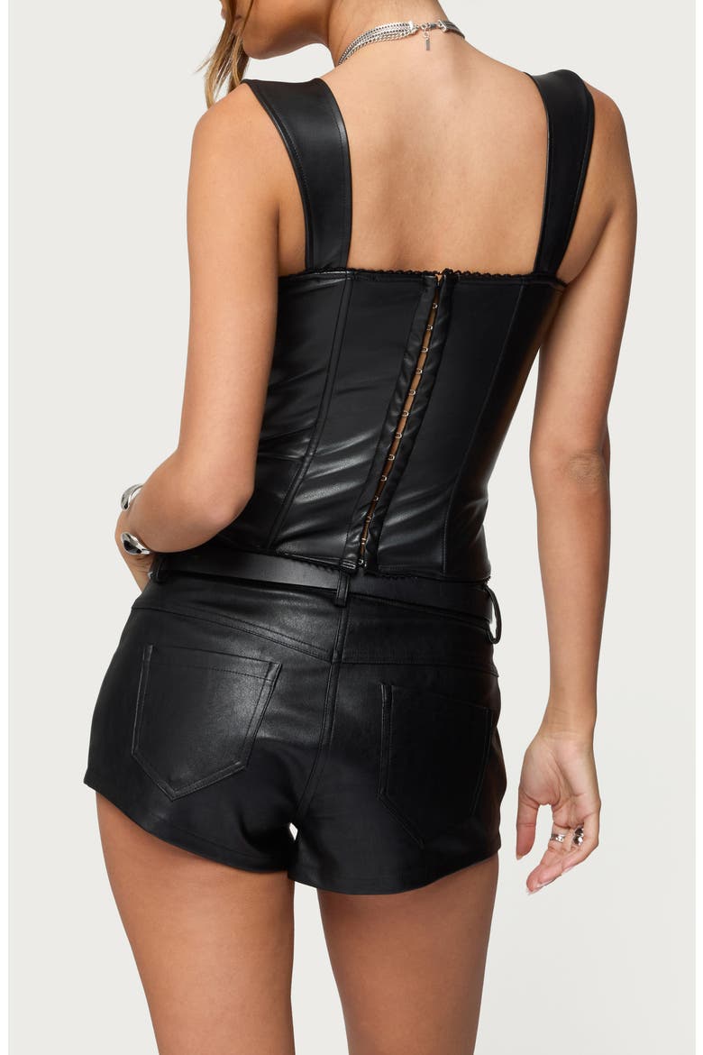 Marcella Faux Leather Corset Crop Top, Alternate, color, BLACK