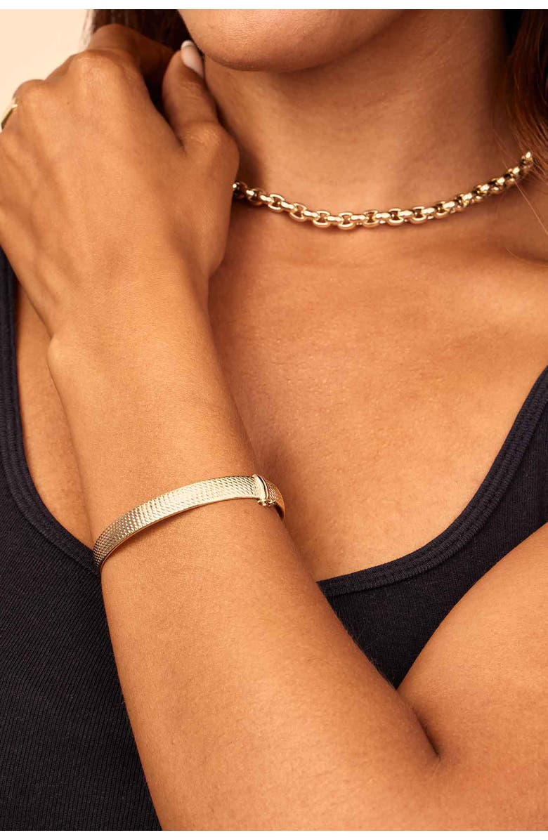 Oradina 14K Yellow Gold Moto Bangle, Alternate, color, Yellow Gold