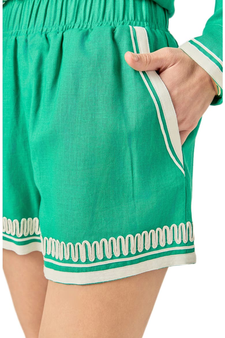 Embroidered Linen & Cotton Shorts, Alternate, color, KELLY GREEN
