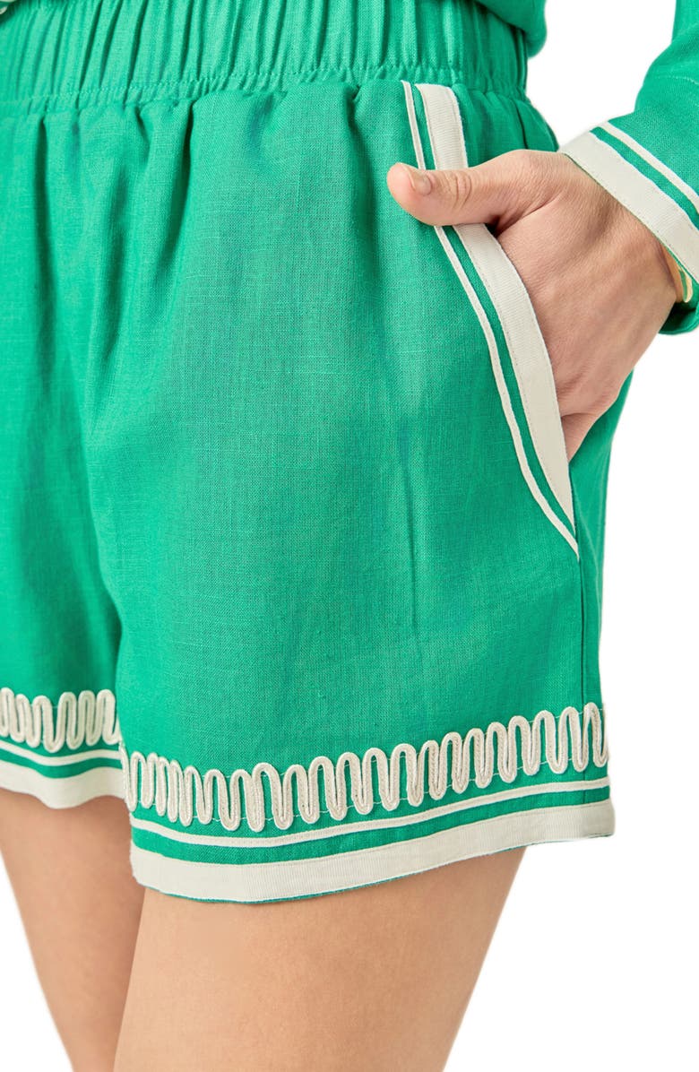 English Factory Embroidered Linen & Cotton Shorts, Alternate, color, Kelly Green