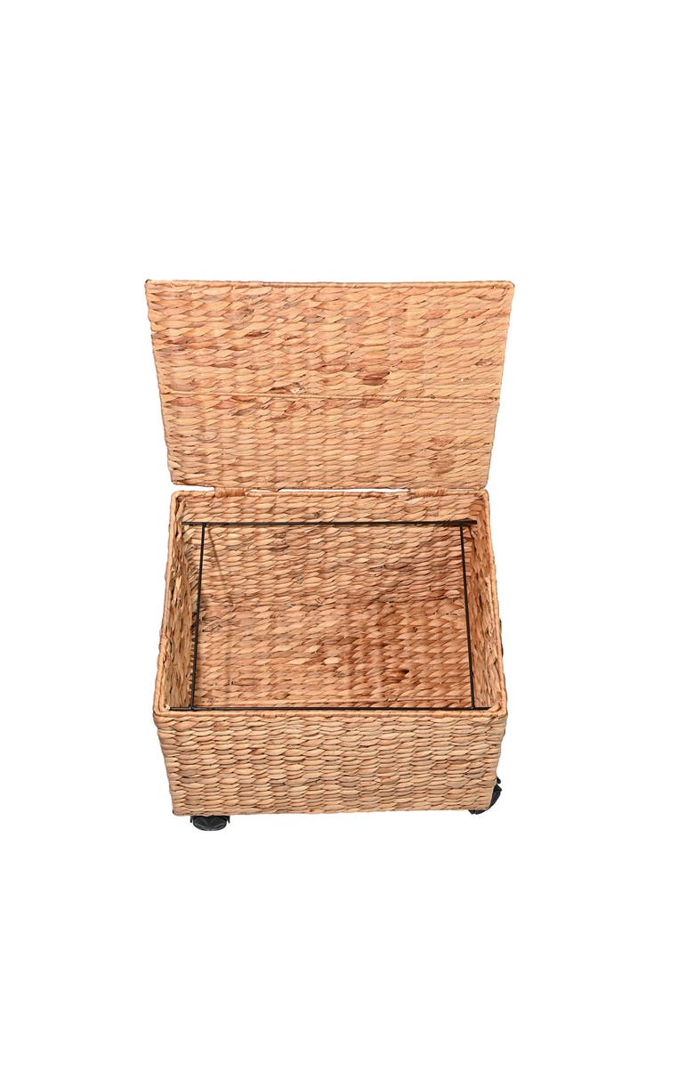 HAPPIMESS Ashton Classic Farmhouse Handwoven Hyacinth Rolling Filing Basket with Lid and 360 Degree Lockable Wheels, Alternate, color, Natural