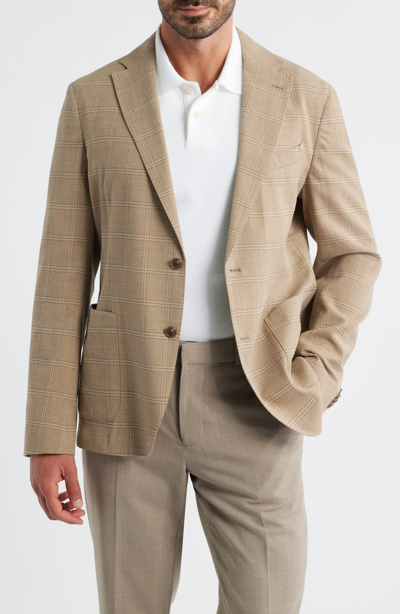 BOSS Hanry Slim Fit Check Stretch Wool & Cotton Sport Coat, Main, color, Medium Beige