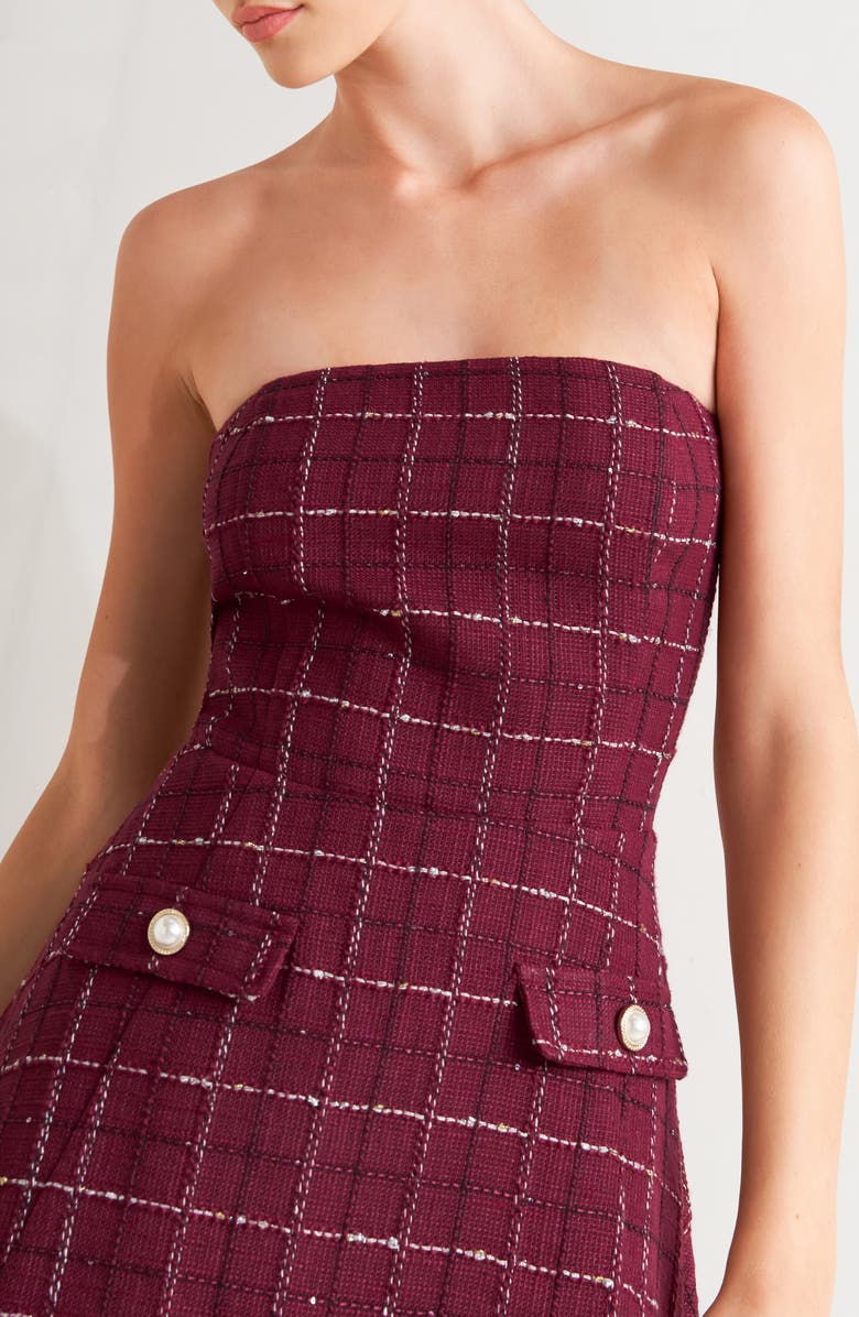 FREEMARKET Bouclé Tweed Strapless Minidress, Alternate, color, Wine