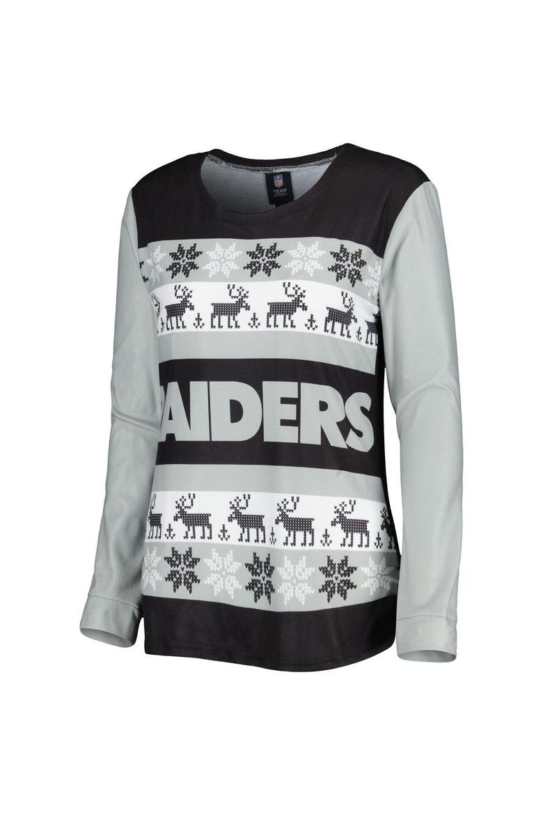 Women's FOCO Black Las Vegas Raiders Holiday Ugly Pajama Set, Alternate, color, Black
