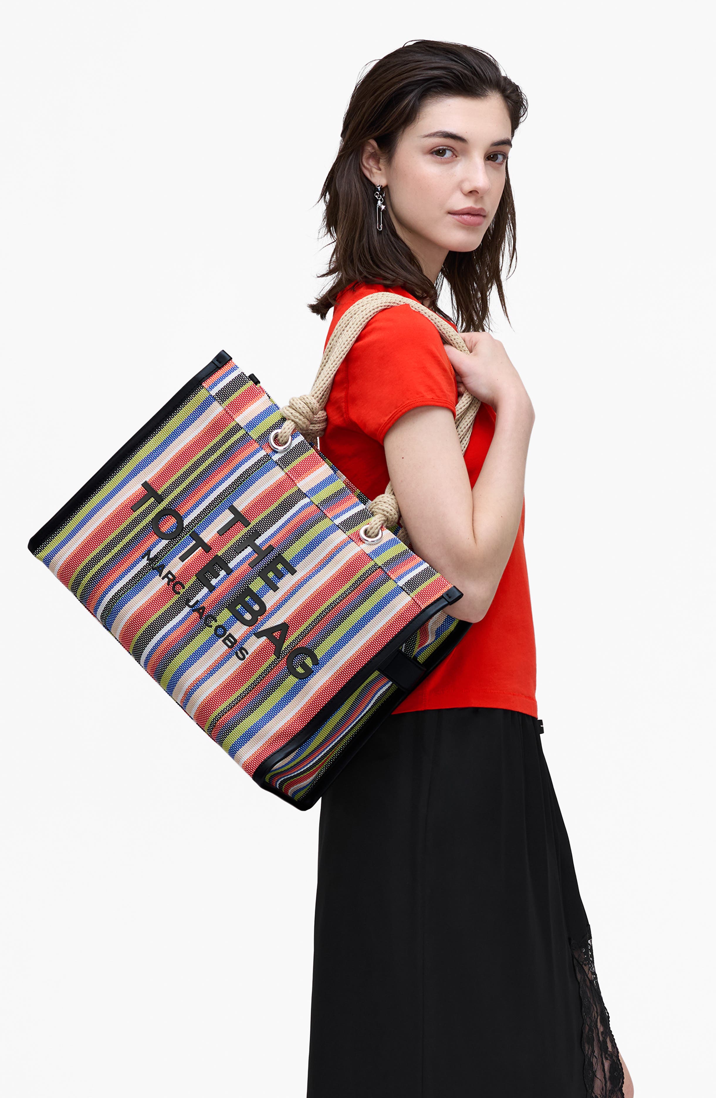 Marc Jacobs The Stripe Mesh Large Tote Bag, Alternate, color, Red Multi