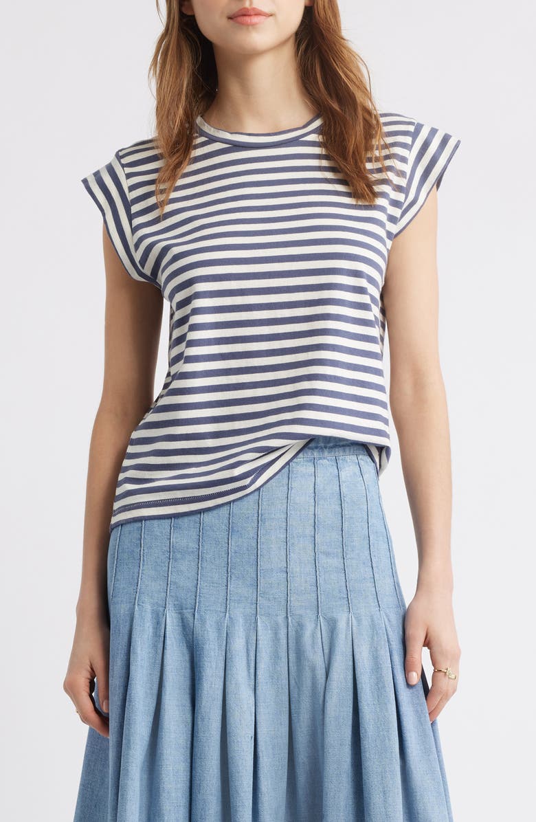THE GREAT. The Peak Stripe Cotton Top, Main, color, Vintage Blue Stripe