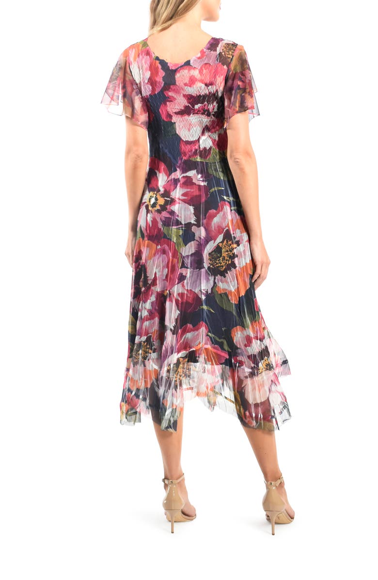 Komarov Floral Flutter Sleeve Chiffon Midi Cocktail Dress, Alternate, color,
