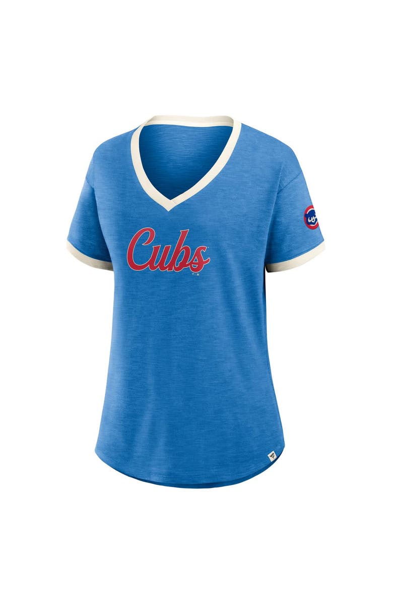 FANATICS Women's Fanatics Royal Chicago Cubs Relaxed Fit Vintage Play​ Slub V-Neck Fashion Top, Alternate, color, Royal