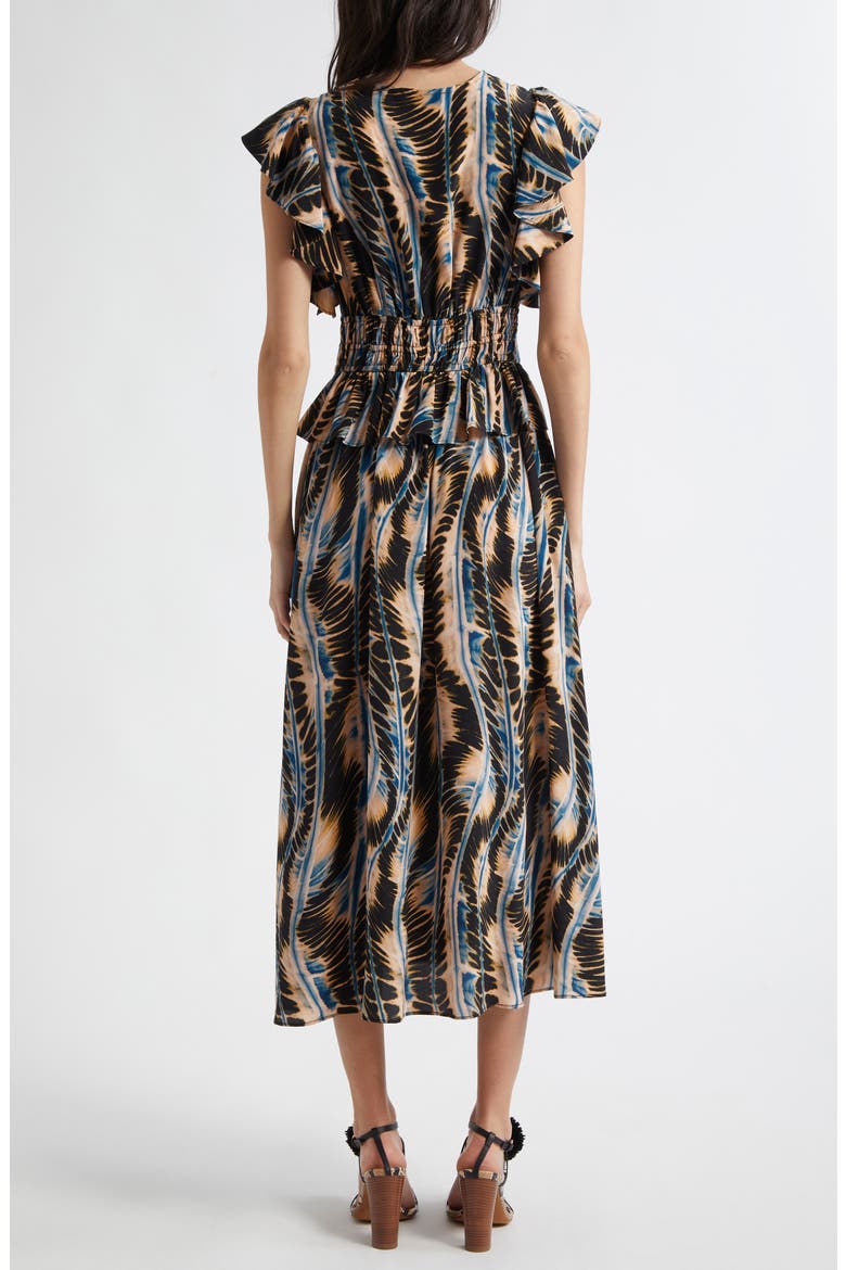 Brielle Abstract Print Silk Midi Dress, Alternate, color, RIVER