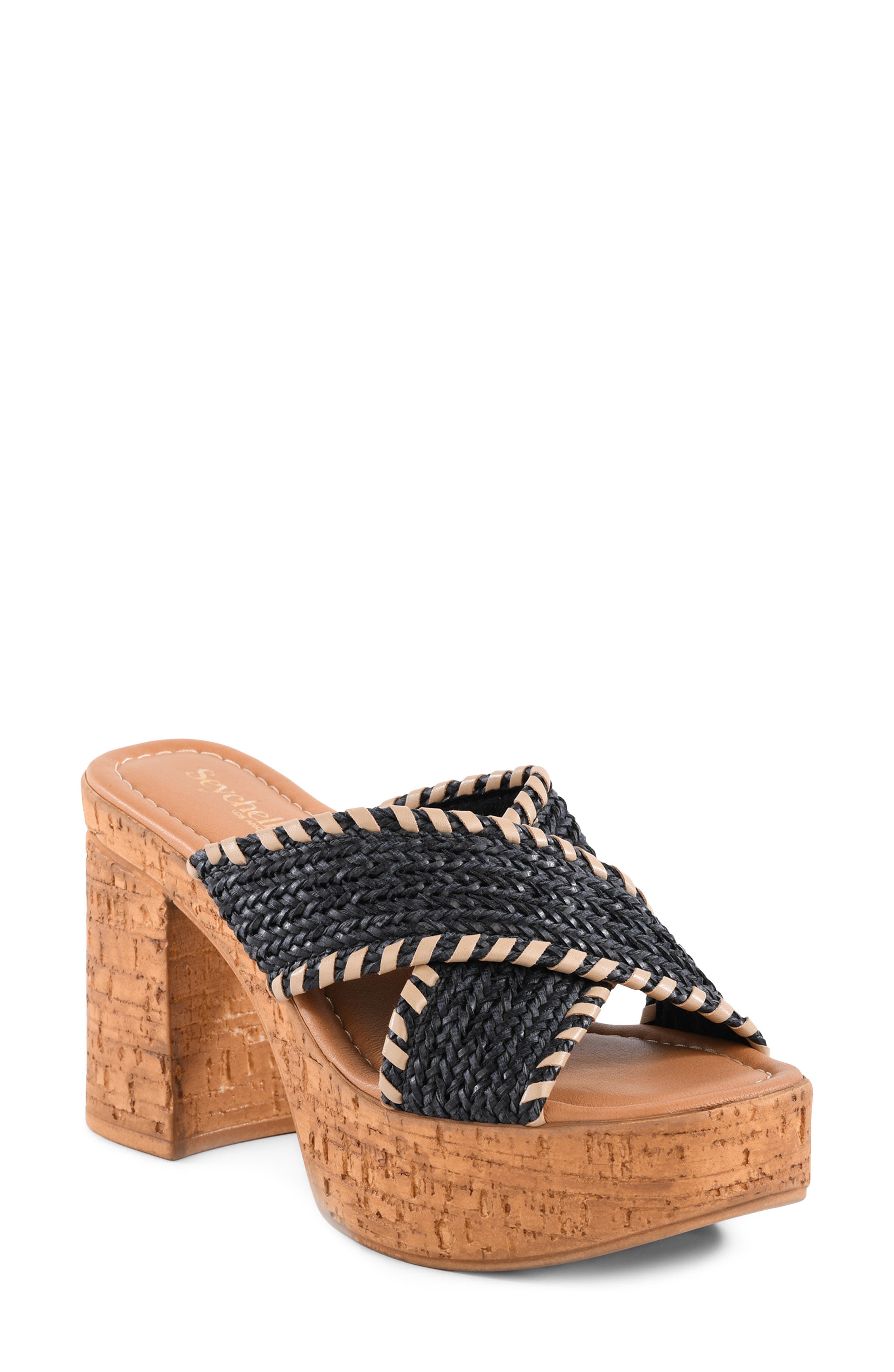 Seychelles Encore Platform Slide Sandal, Main, color, Black