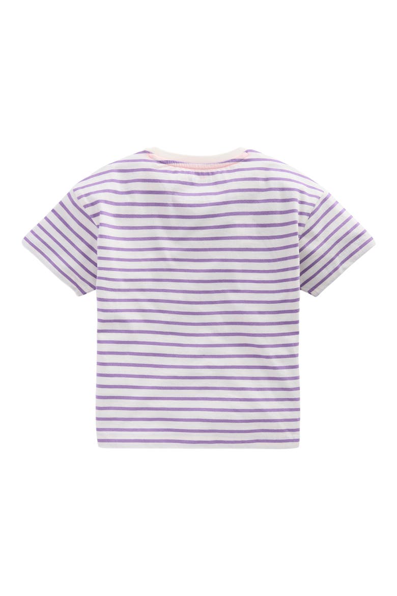Kids' Stripe Appliqué Relaxed Cotton T-Shirt, Alternate, color, ASTER PURPLE/ IVORY SHOES
