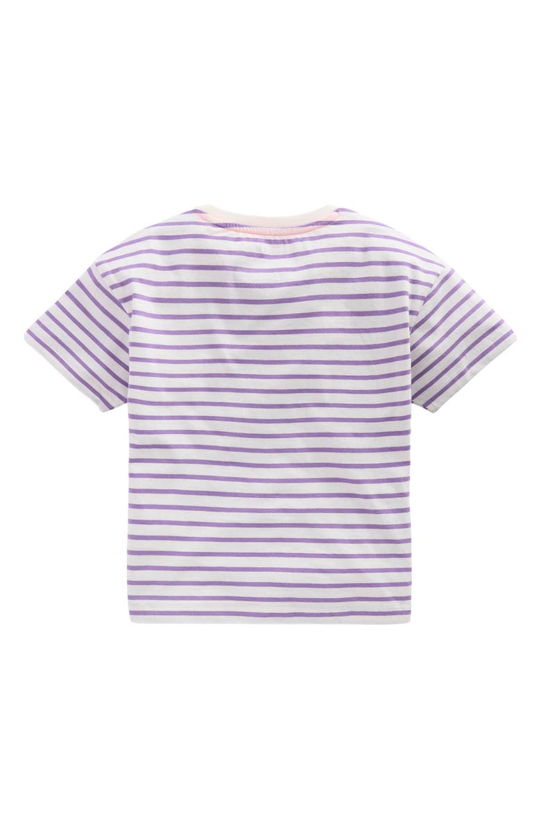 Mini Boden Kids' Stripe Appliqué Relaxed Cotton T-Shirt, Alternate, color, Aster Purple/ Ivory Shoes