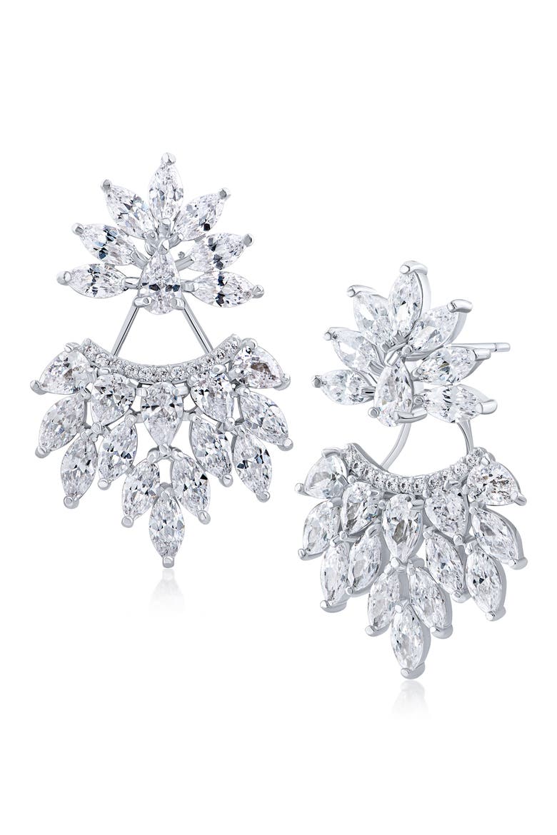 Cubic Zirconia Cluster Drop Earrings, Main, color, CLEAR/ SILVER